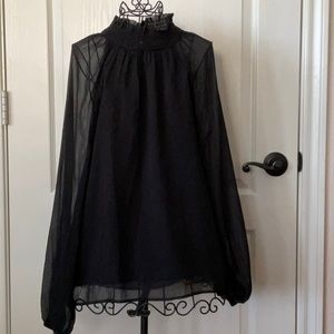 Joie Black Long Sleeve sheer smocked neck top blouse Medium New
